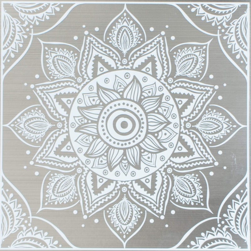 Main Street 24-Pack of 8 x 8"" Wallpaper Tiles for Kitchen Backsplash in White Mandala Design. Peel and Stick Paper Tile. Renter Friendly Backsplash. Self Stick Paper Wall Tiles for Your Home - Image 1